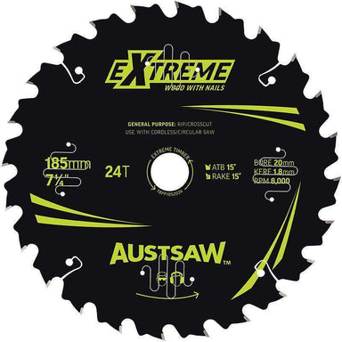 Sheffield Austsaw Extreme: Wood with Nails Blade 185mm x 20/16 Bore x 24 T Bulk Pack (x20) Austsaw Sheffield (3481437634632)
