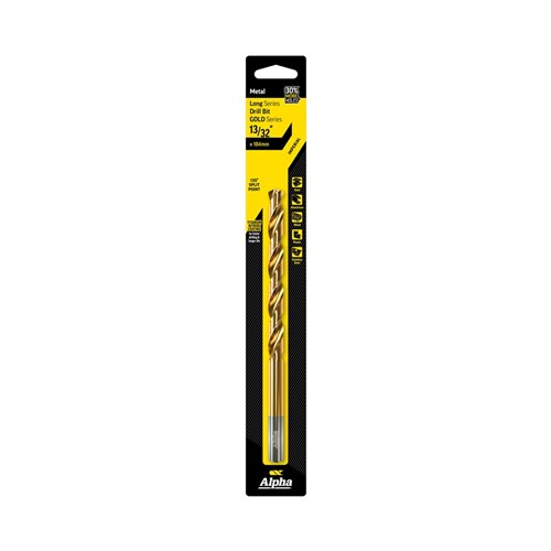 Sheffield ALPHA 13/32in (10.32mm) Imperial Gold Long Series Drill Bit Carded 1 Pce