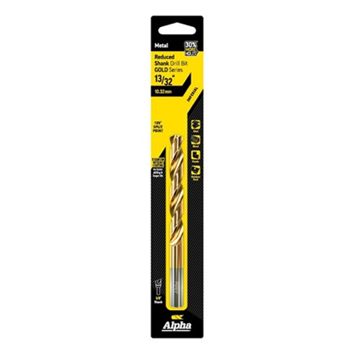 Sheffield ALPHA (13/32 - 27/64in) Imperial Gold Series Reduced Shank Drill Bit Carded 1 Pce