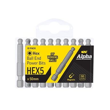 Sheffield ALPHA HEX5 Ball End Power Bit - Handipack (x10)