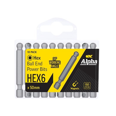 Sheffield ALPHA HEX6 Ball End Power Bit - Handipack (x10)