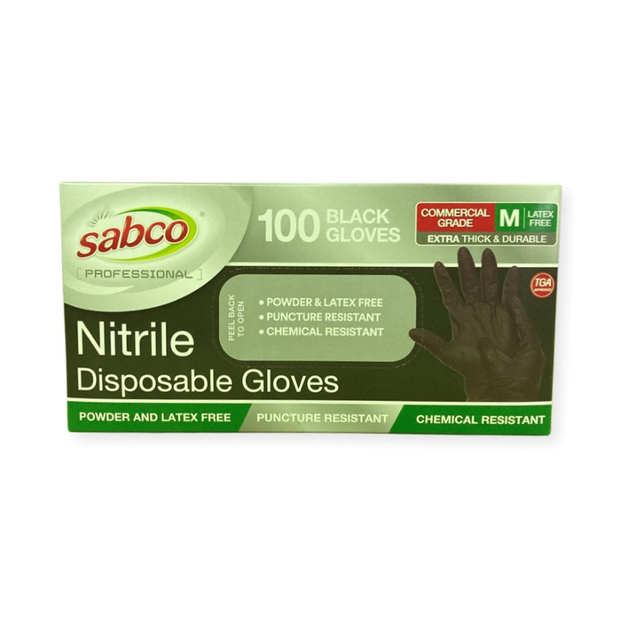 Sabco Nitrile Disposable 100 Black Gloves