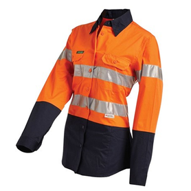 Workit Workwear Hi-Vis Women's 2 Tone Lightweight Taped Shirt - Orange Navy