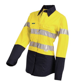 Workit Workwear Hi-Vis Women's 2 Tone Lightweight Taped Shirt - Yellow Navy