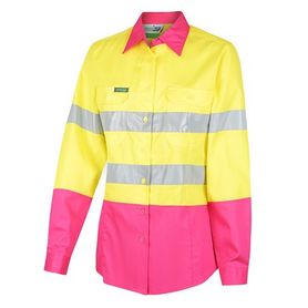 Workit Workwear Hi-Vis Women's 2 Tone Lightweight Taped Shirt - Yellow Pink