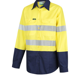 Workit Workwear Hi-Vis Women'S Lightweight Ripstop Breathable Taped Shirt Yellow/Navy