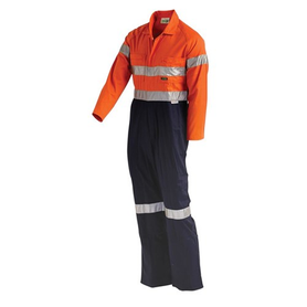 Workit Workwear Hi-Vis 2-Tone Regular Weight Taped Coverall With Metal Press Studs - Orange/Navy