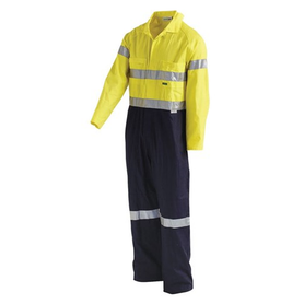 Workit Workwear Hi-Vis 2-Tone Regular Weight Taped Coverall With Metal Press Studs - Yellow/Navy