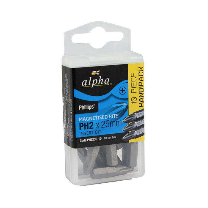 Sheffield Alpha PH2 x 25mm Reduced Head Phillips 1/4" Insert Bits Handipack (x10)