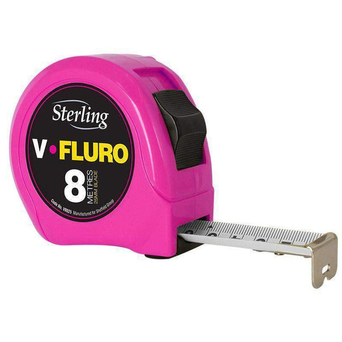 Sheffield Sterling 8m x 25mm V-Force Fluro Measuring Tape
