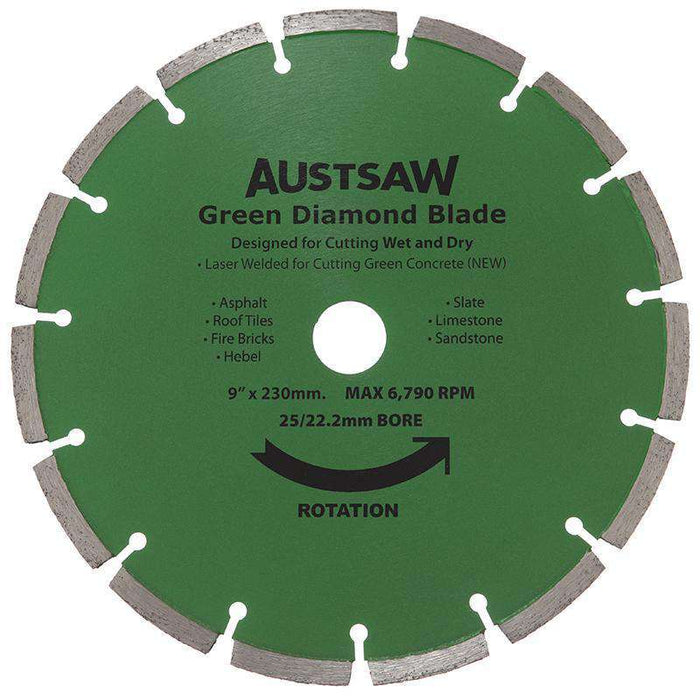 Sheffield Austsaw 230mm(9in) Diamond Blade Green Concrete Carded