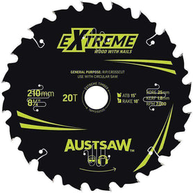 Sheffield Austsaw Extreme Wood w/Nails Blade 210mm x 25 Bore Carded