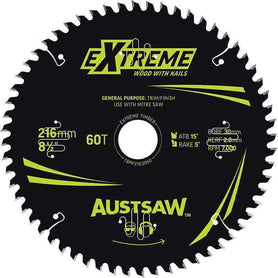 Sheffield Austsaw Extreme Wood w/Nails Blade 216mm x 30 Bore x 60T Carded