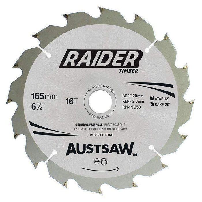 Sheffield Austsaw Raider Timber Blade 165mm x 20 Bore Carded