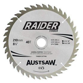 Sheffield Austsaw Raider Timber Blade 210mm x 25/16 Bore 40T Carded