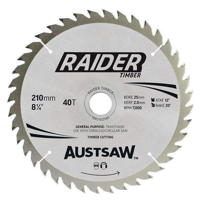 Sheffield Austsaw Raider Timber Blade 210mm x 25 Bore 40T Carded