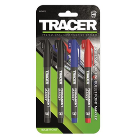 Sheffield Tracer Permanent Marker Set | 4 Pack (2x Black / 1x Blue / 1x Red)