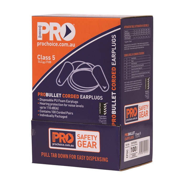 ProChoice Probullet Disposable Earplugs Corded (1443750871112)