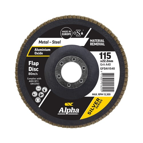 Sheffield ALPHA Flap Disc 115mm Alox Silver Series Bulk Box of 10