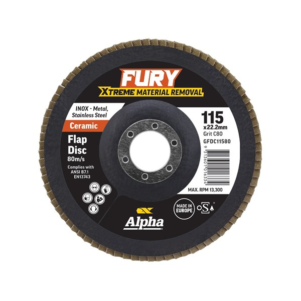 Sheffield ALPHA Fury Ceramic Flap Disc 115mm - Box of 10