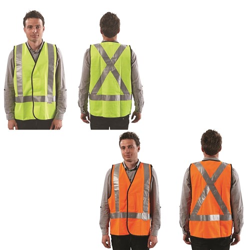 Pro Choice Yellow or Orange Fluoro X Back Safety Vest - Day/Night Use Pack of 5