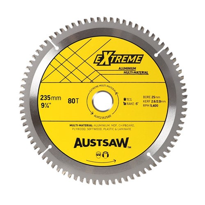 Sheffield AUSTSAW Aluminium Blade Triple Chip Carded 235mm x 25mm x 80T Carded