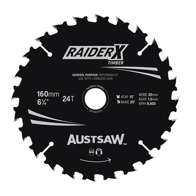 Sheffield Austsaw RaiderX Timber Blade 160mm x 20 Bore Carded