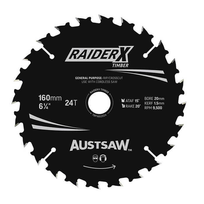 Sheffield Austsaw RaiderX Timber Blade 160mm x 20 Bore Carded
