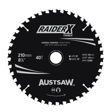 Sheffield Austsaw RaiderX Timber Blade 210mm x 25 Bore Carded