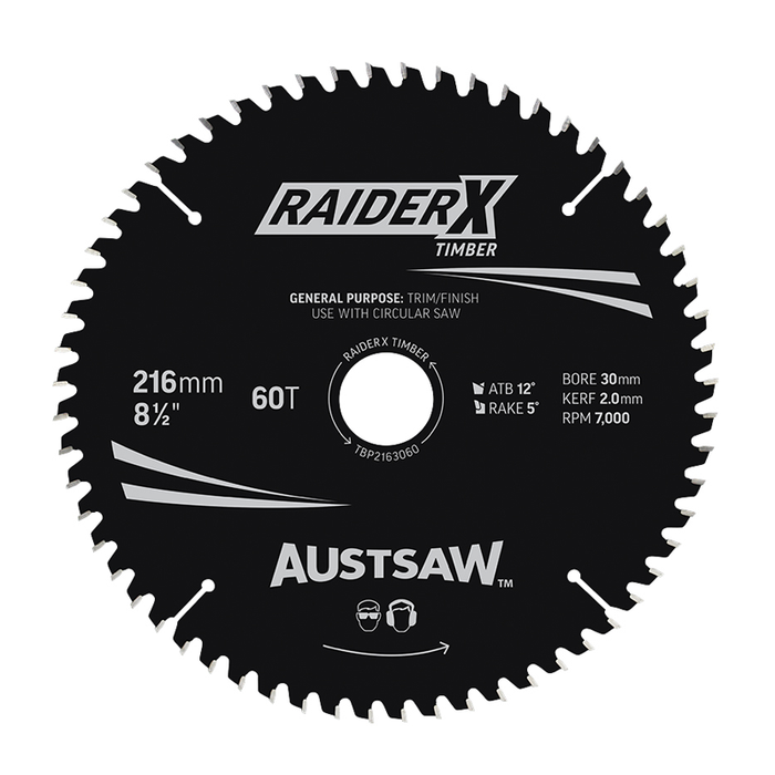 Sheffield Austsaw RaiderX Timber Blade 216mm x 30 Bore 60T Carded