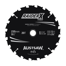 Sheffield Austsaw RaiderX Timber Blade 235mm x 25 Bore Carded
