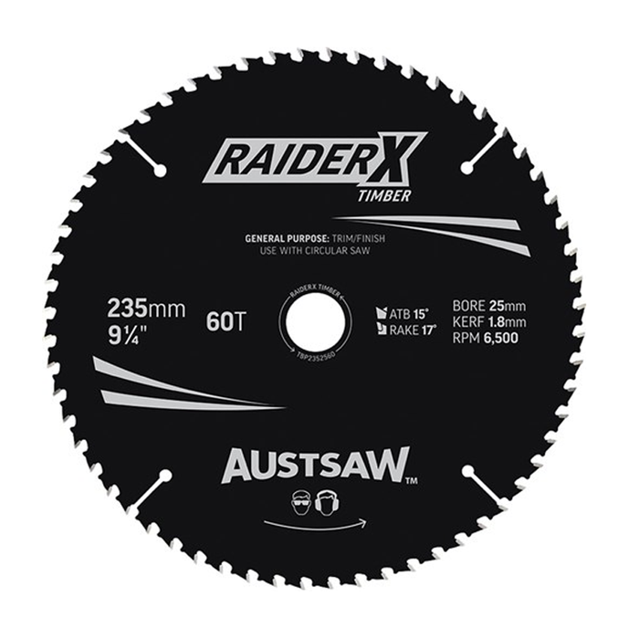 Sheffield Austsaw RaiderX Timber Blade 235mm x 25 Bore Carded