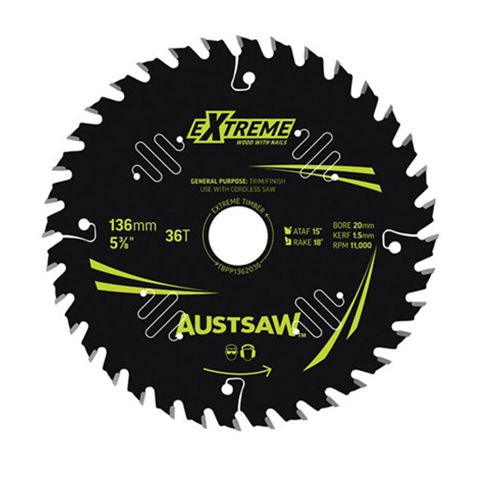 Sheffield Austsaw Extreme Wood w/Nails Blade 136mm x 20 Bore Carded