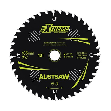 Sheffield Austsaw Extreme Wood w/Nails Blade 185mm x 20/Bore Carded