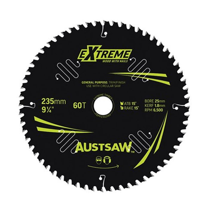 Sheffield Austsaw Extreme Wood w/Nails Blade 235mm x 25 Bore Carded