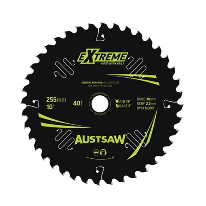 Sheffield Austsaw Extreme Wood w/Nails Blade 255mm x 30 Bore Carded