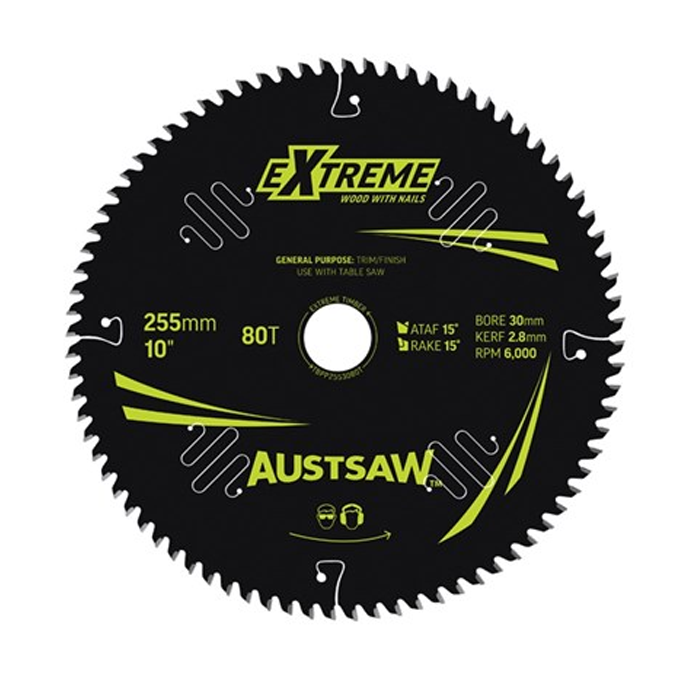 Sheffield Austsaw Extreme Wood w/Nails Blade 255mm x 30 Bore Carded