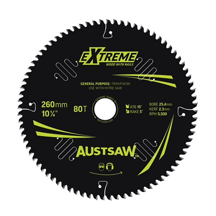 Sheffield Austsaw Extreme Wood w/Nails Blade 260mm x 25.4 Bore Carded