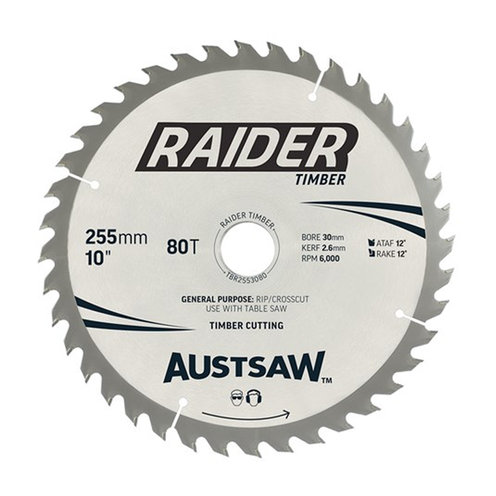 Sheffield Austsaw Raider Timber Blade 255mmx30/25.4 Bore 80T Carded