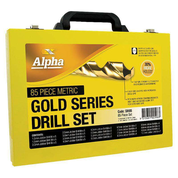 Sheffield Alpha 85 Piece Metric Gold Series in Metal Case Drill Set (1589831204936)