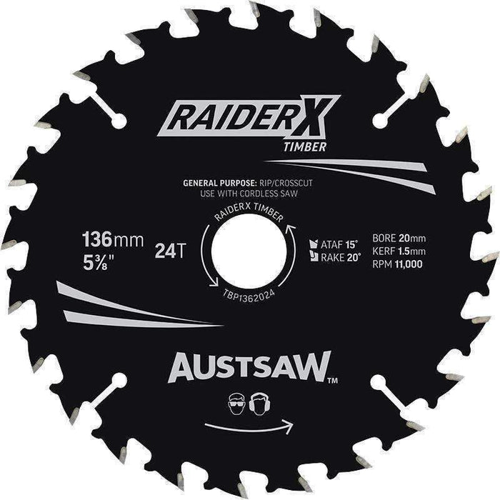 Sheffield Austsaw RaiderX Timber Blade 136mm x 20 Bore Carded
