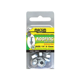 Macsim 3/16" Imperial Zinc Plated Mushroom Roofing Bolt & Nut Small Blister Pack