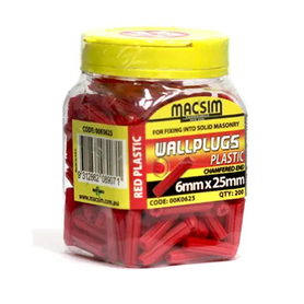 Macsim Light Duty Anchoring Wallplugs Jar - Red Box of 200
